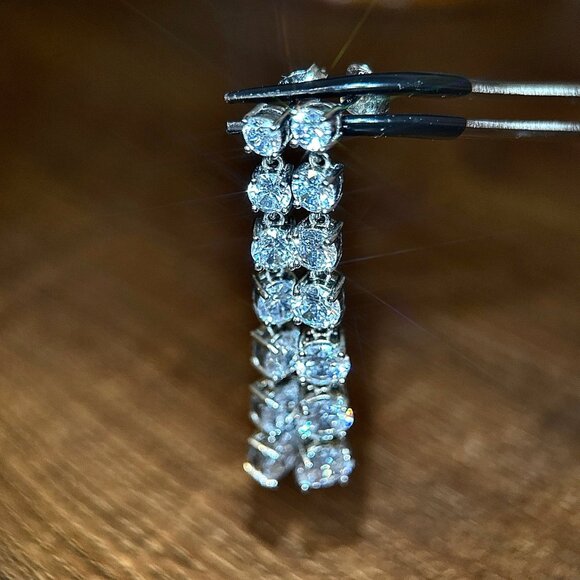 Dazzling 925 Silver Graduated Cz Dangle Earrings - Picture 4 of 7